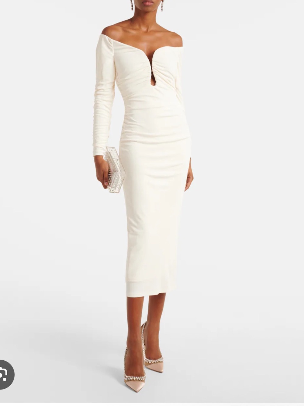 Carolina Herrera White One-Shoulder Ruched V-Neck Midi Dress XS - Picture 2 of 11